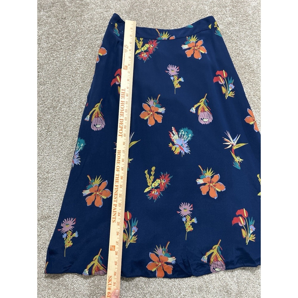 Madewell Women's 4 Atrium Silk Midi Skirt Bird of Paradise Floral Navy A-Line - Picture 3 of 11